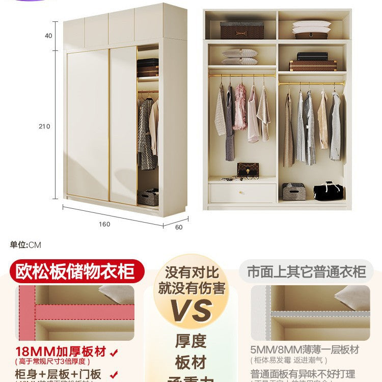 Modern Minimalist Sliding Door Wardrobe Corner Desk Integrated Combination Elevated Cabinet Top Master Bedroom Home Bedroom Wardrobe