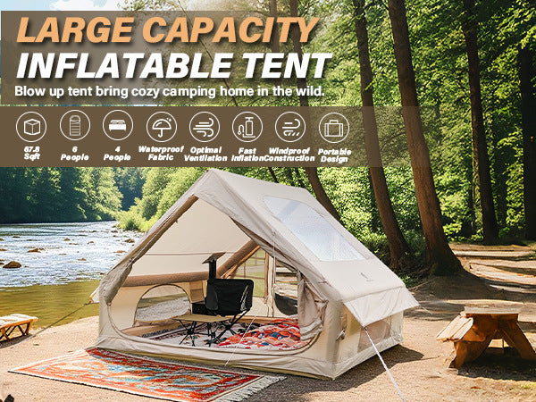 6.3㎡Inflatable Tent Outdoor Camping Oxford Cloth Light Luxury Family Camping Small House Camp Tent3-4People