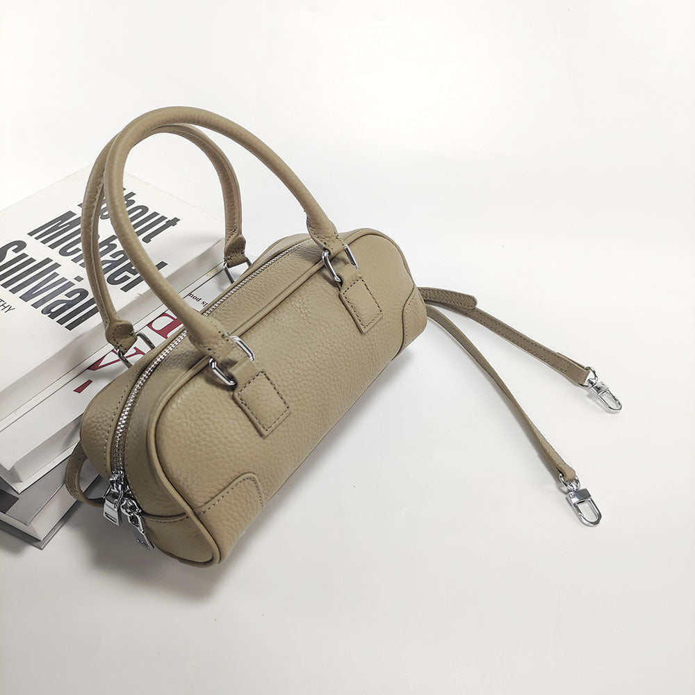 Niche Genuine Leather Women's Boston Handbag2025New Simple Fresh Pillow Bag Versatile Shoulder Crossbody Bag