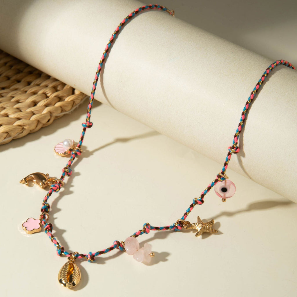 European and American Ornament Fashion Ocean Style Shell Alloy Pendant Braided Necklace Bohemian Shell Jewelry