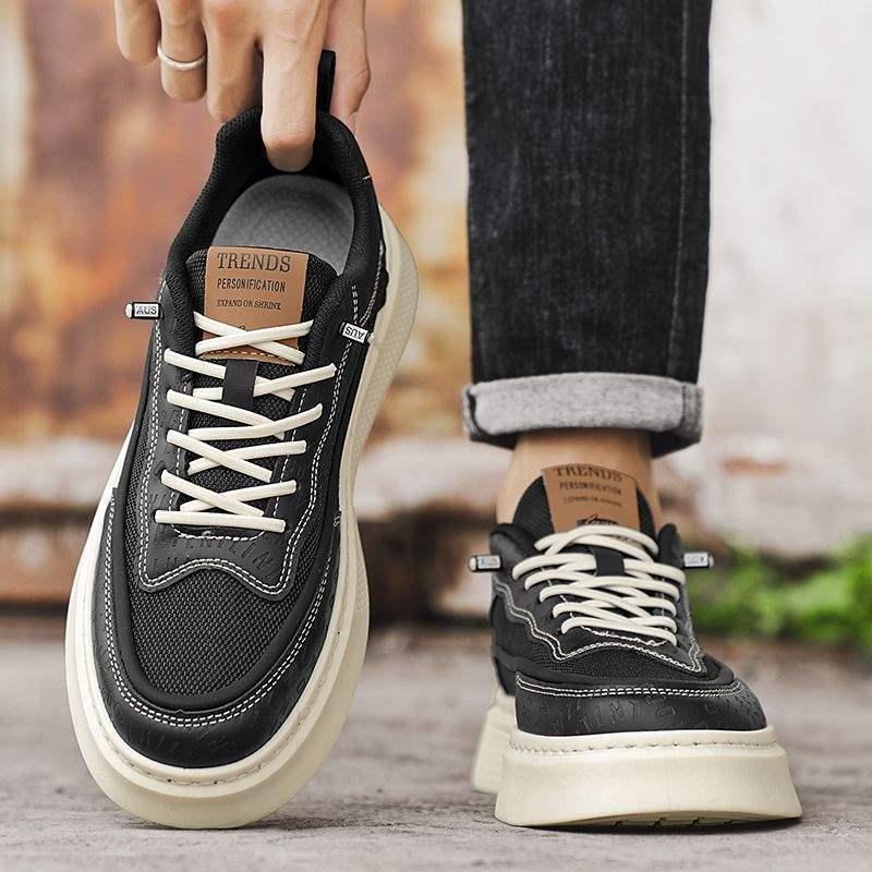 Men's Shoes Summer Mesh Breathable Black Sneakers Casual Versatile Height-Increasing Thick-Soled Work Commute Sports Trendy Shoes