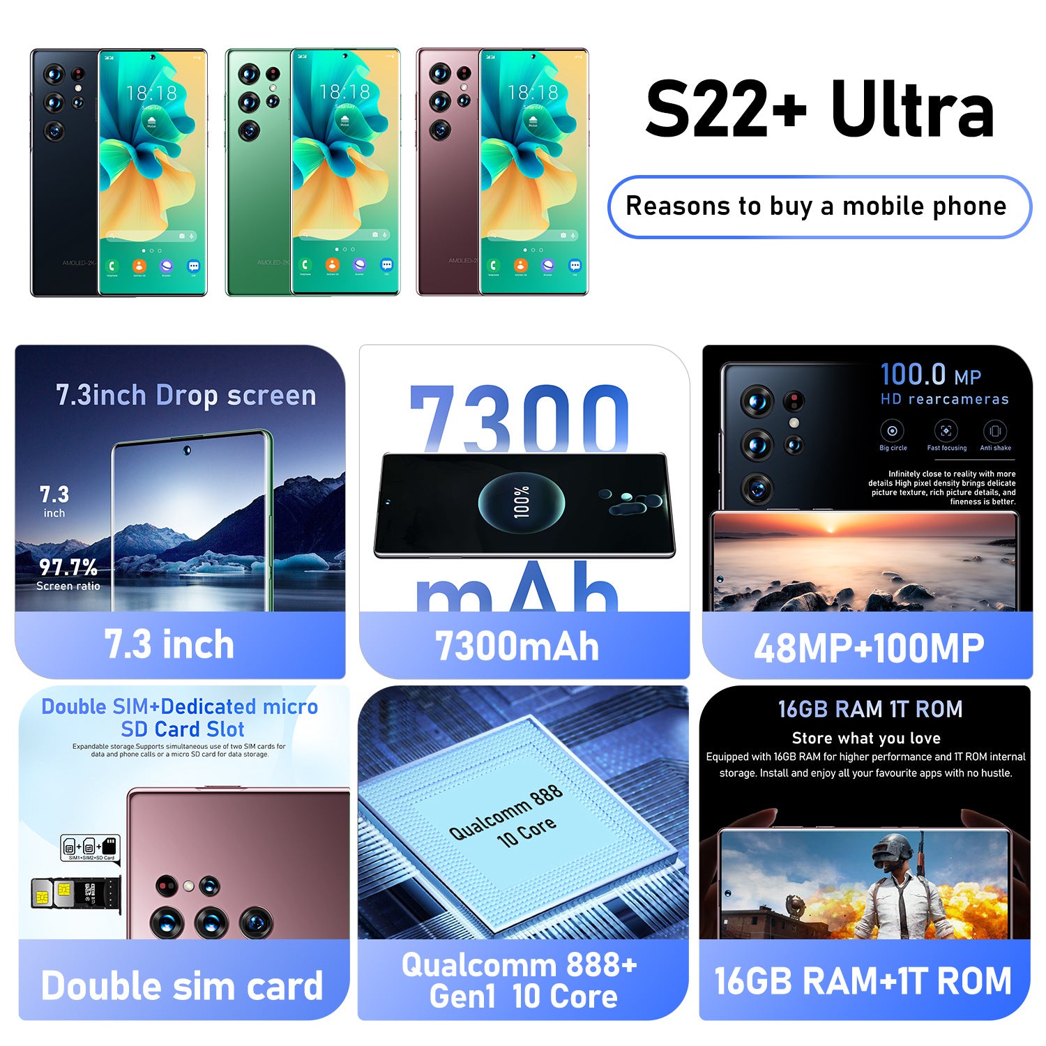 Exclusively available worldwide S22+UItre In-stock Mobile Phones16+1T Large Memory Intelligent Wholesale Large Memory Flagship