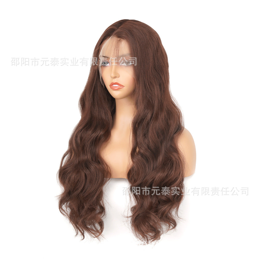 New European and American Style Women's Black Small Middle Part Big Wave Synthetic Long Curly Hair Lace Front Wig Wholesale