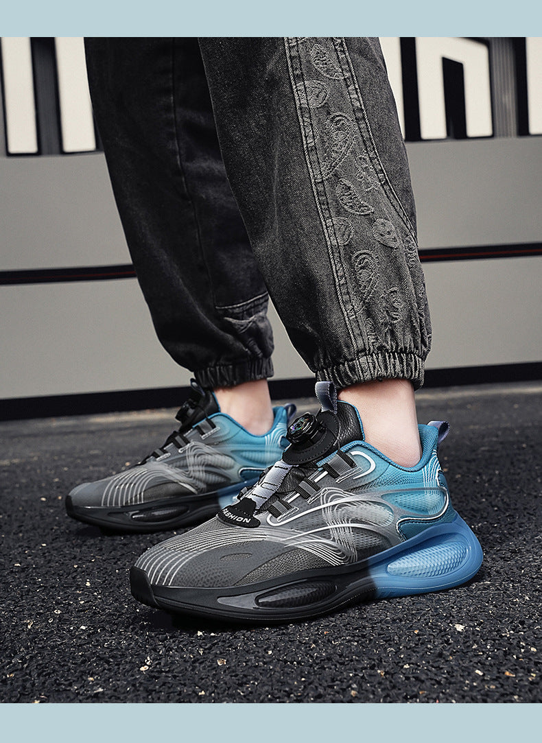 2025Hot-Selling Casual Leather Lightweight Rotating Button Running Shoes for Men with Popcorn Sole, Shock Absorption Sports Shoes