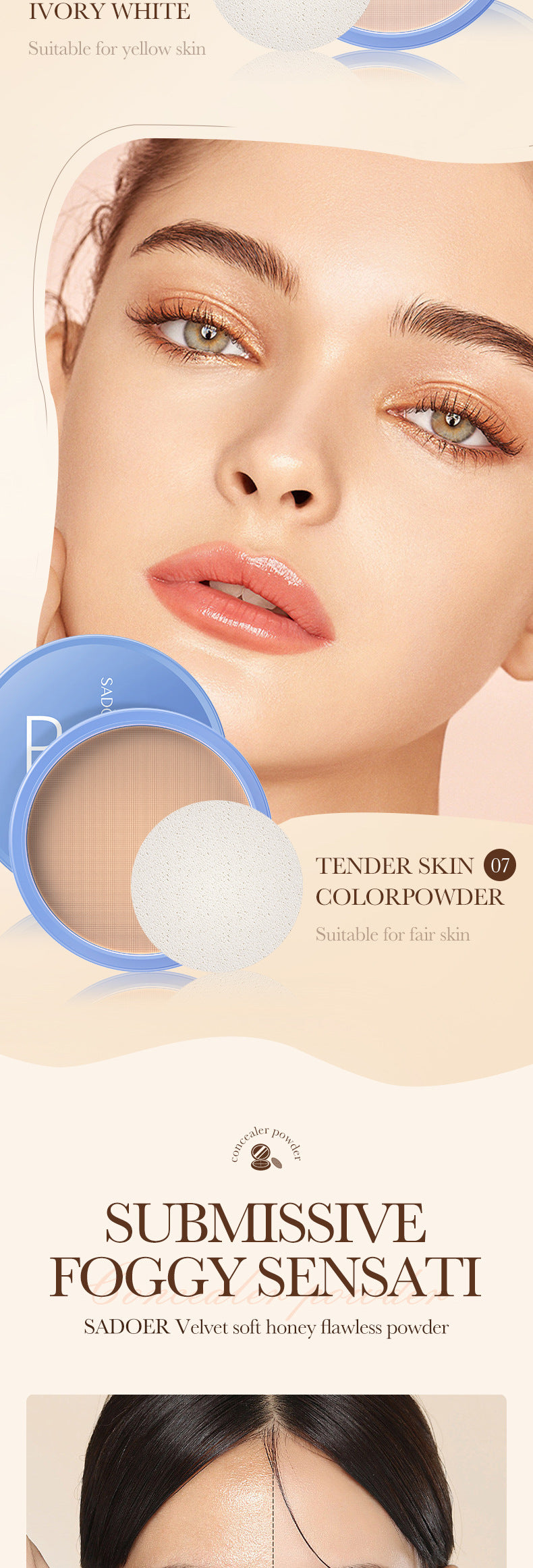 Full English Makeup SADOER Velvet Flawless Powder Brightening Skin Tone Lightweight Contour Concealer Cushion  Wholesale