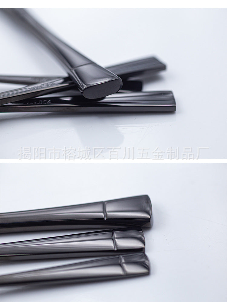 304Stainless Steel Cutlery Set Western Spoon Fork Four-Piece Set Titanium-Plated Square Handle Steak Knife Fork Spoon Gift Set