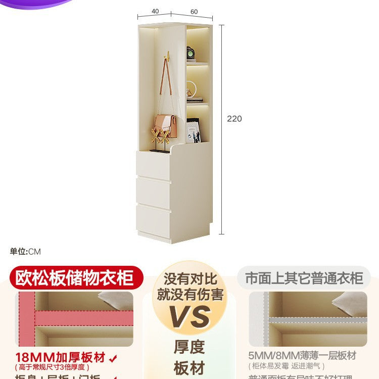 E0European Pine Board Warm White Sliding Door Wardrobe Desk Integrated Set Cream Style Bedroom Home Solid Wood Large Wardrobe