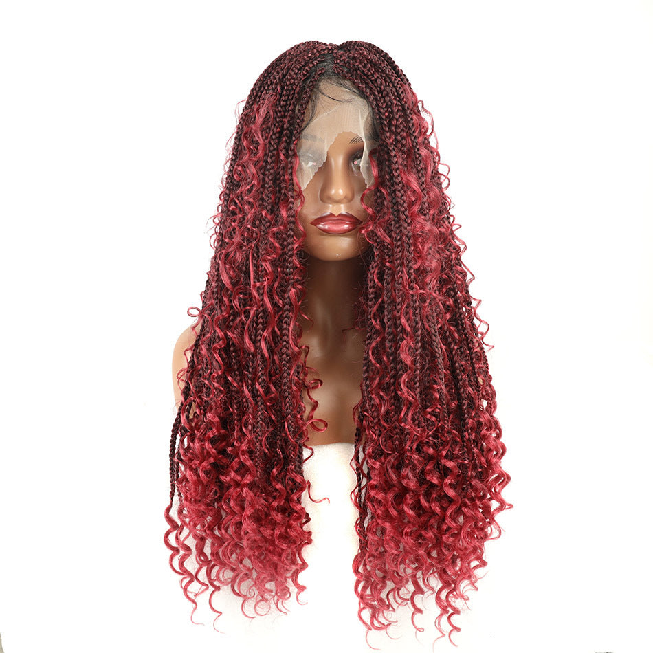 European and American Cross-Border Wig for Women, Full Lace Three-Strand Braid, Straight and Curly Synthetic Hair Wig braided wig