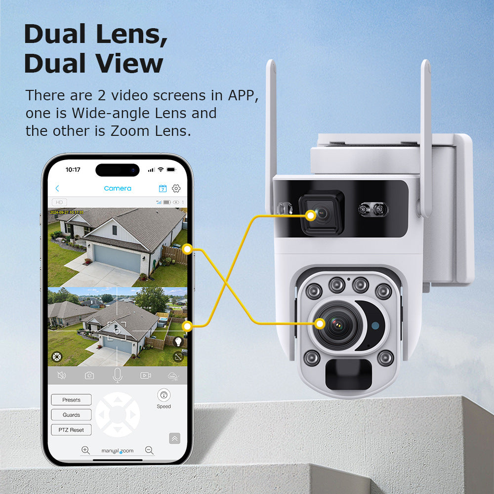 Outdoor202X Zoom Solar Camera Dual Lens Low Power Consumption Full Color Night Vision Mobile Remote Monitoring