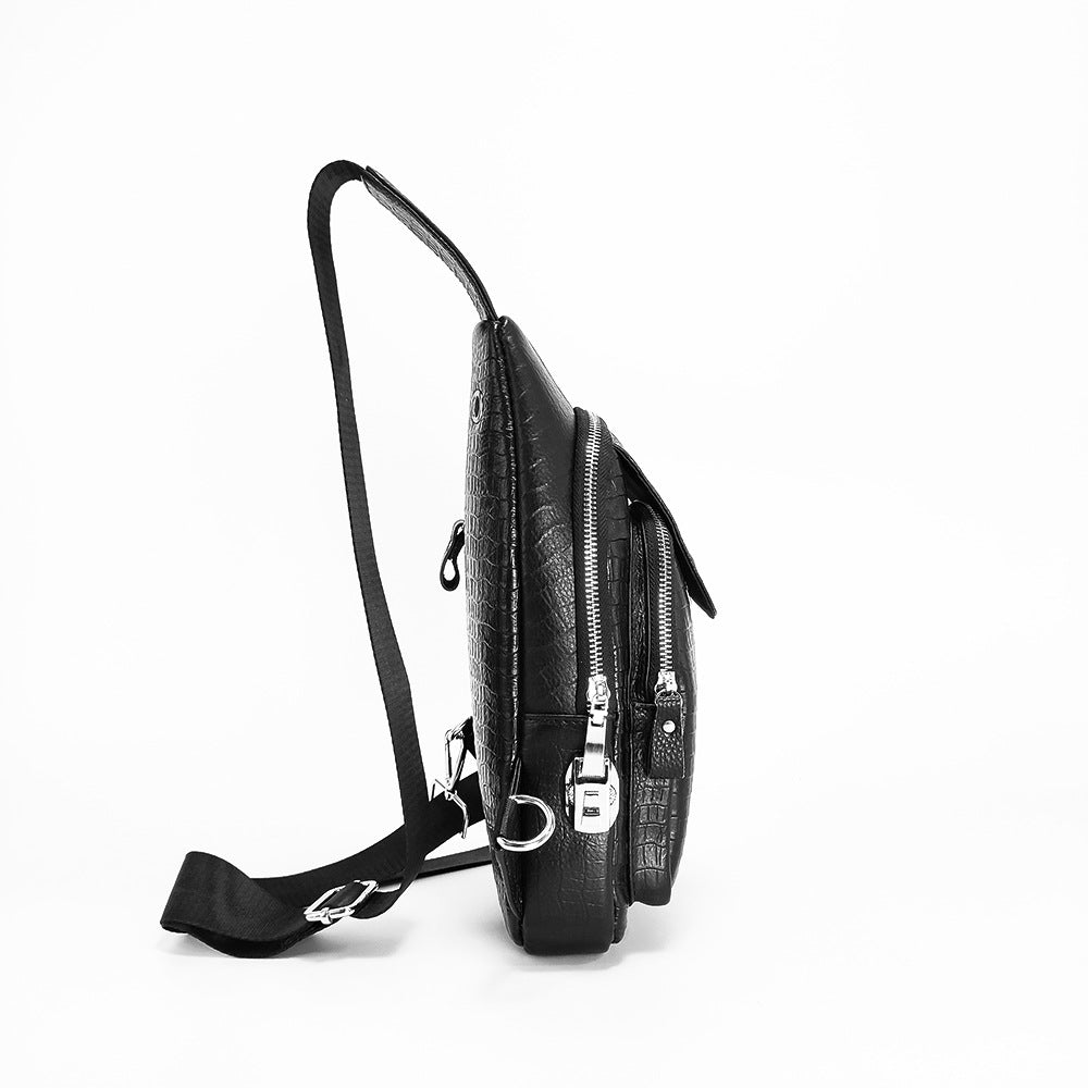 Specialized Password Lock Men's Genuine Leather Chest Bag Crocodile Pattern Top Layer Cowhide Travel Small Shoulder Crossbody Bag Trendy