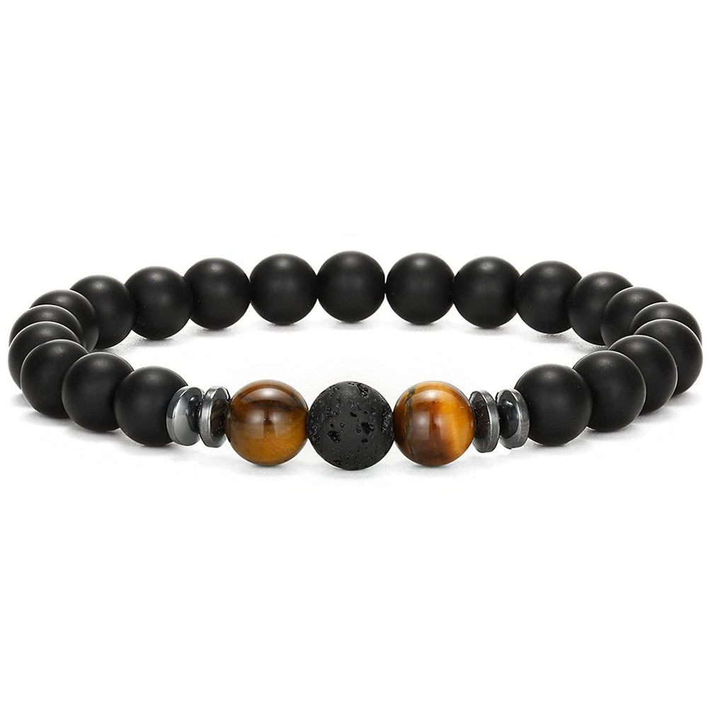 Volcanic Stone Black Frosted Stone Bracelet8mm Beaded Elastic Cord Men's Single Loop Tiger Eye Stone Volcanic Spacer Bracelet