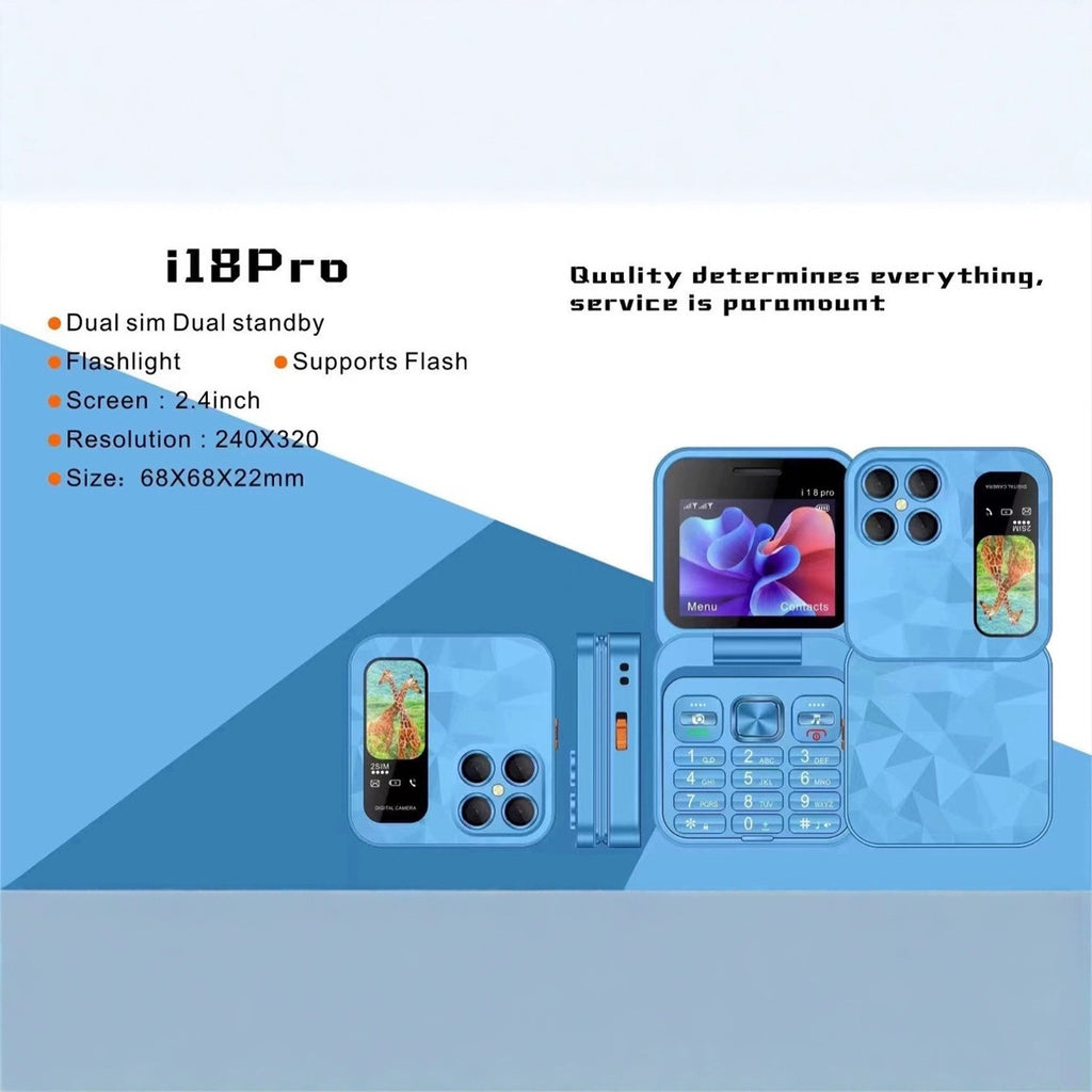 Mini flip Phone New i18pro Flip Phone2.4Dual SIM2G Button Folding Phone