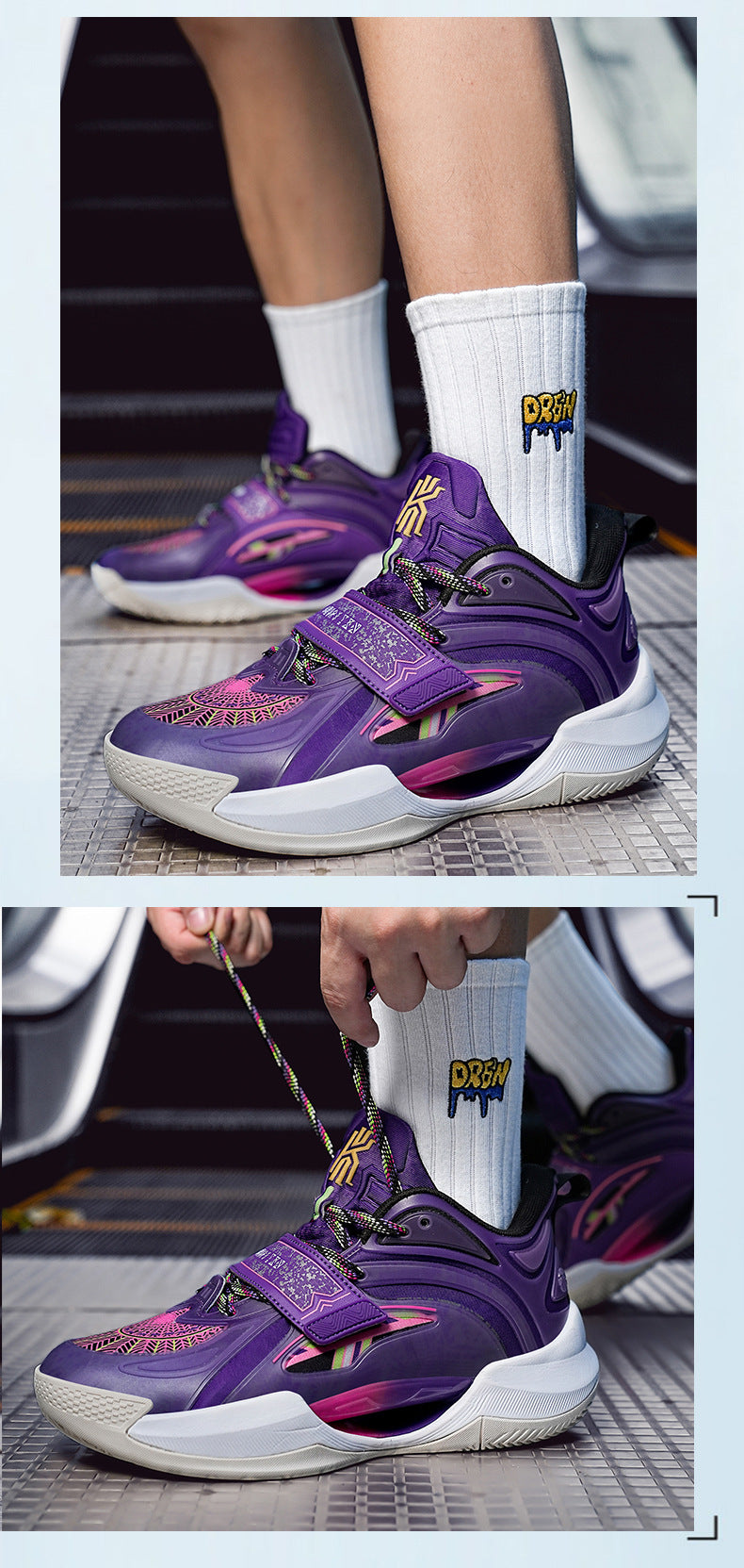 Plus Size Trendy Fashion Mesh Breathable Sports Shoes Youth Training Combat High Elastic Wear-Resistant Basketball Shoes