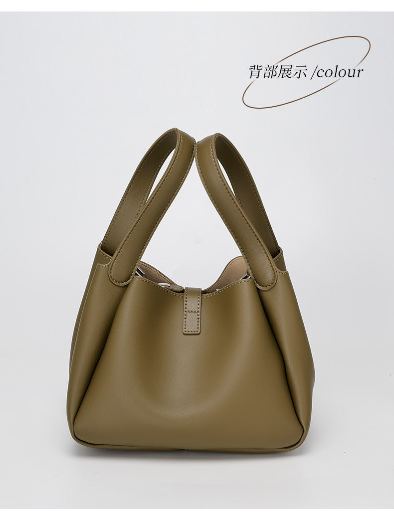 New Style Cowhide Vegetable Basket Bag for Women2024Summer Simple Fashion Large Capacity Single Shoulder Crossbody Bag Niche Lazy Style