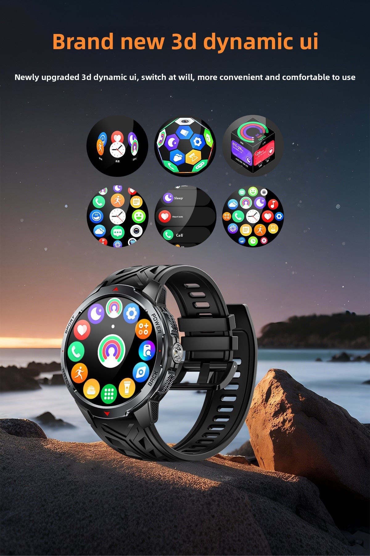 KT88Smart Watch Bluetooth Call Heart Rate Pedometer Sleep Compass Flashlight Deep Waterproof Three-Proof Sports