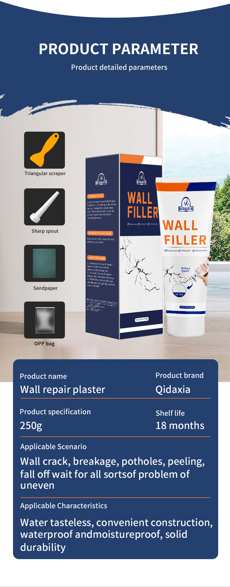 Qixia Wall Repair Paste Anti-Mold Crack Nail Hole Repair Paste White Putty Paste Household Wall Repair Paste
