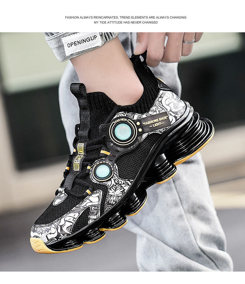 Blade Rebound Men's Shoes Mesh Breathable Running Shoes Youth Trendy Versatile Height Increasing Shock Absorption Sports Shoes