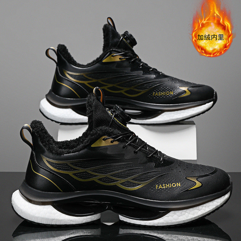 Winter Men's Shoes2025New Rotating Button Running Sports Shoes Men's Breathable Thick Bottom Popcorn Cushioning Running Shoes