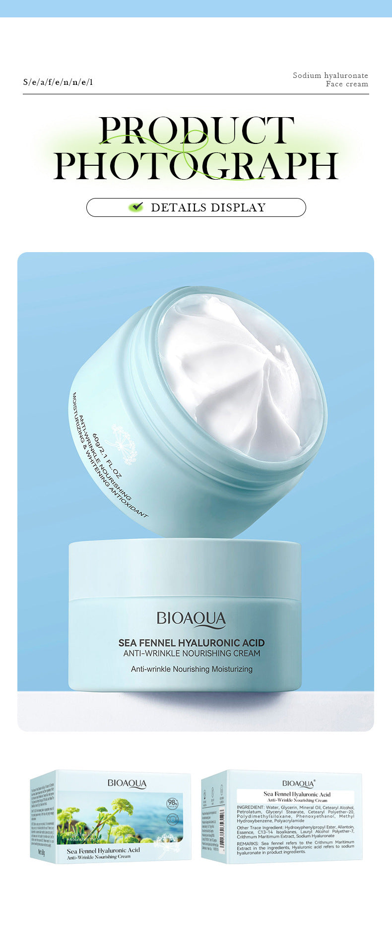 Sea Fennel Hyaluronic Acid Skin Care Set  BIOAOUA Moisturizing Five-Piece Set Cross-Border Wholesale