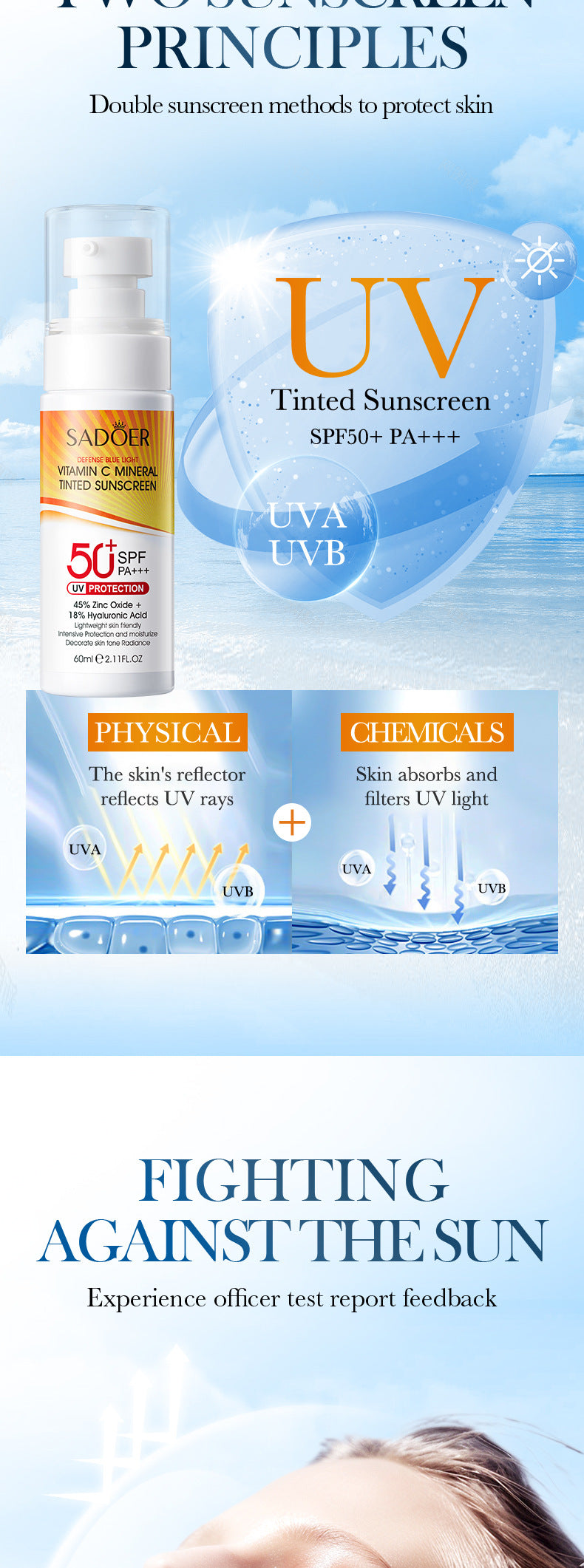 Vitamin C Mineral Tinted Sunscreen SADOER Isolation Sunscreen Lotion Cross-Border Wholesale