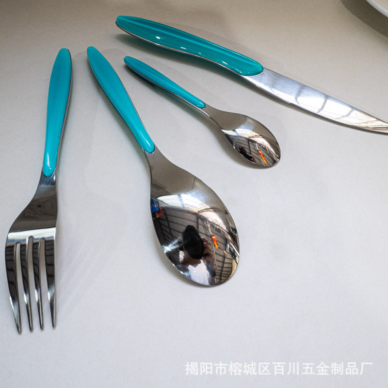 304Stainless Steel Spoon Colorful Western Food Spoon Baby Feeding Spoon Thickened Adult Table Spoon Restaurant Hotel Dessert Spoon