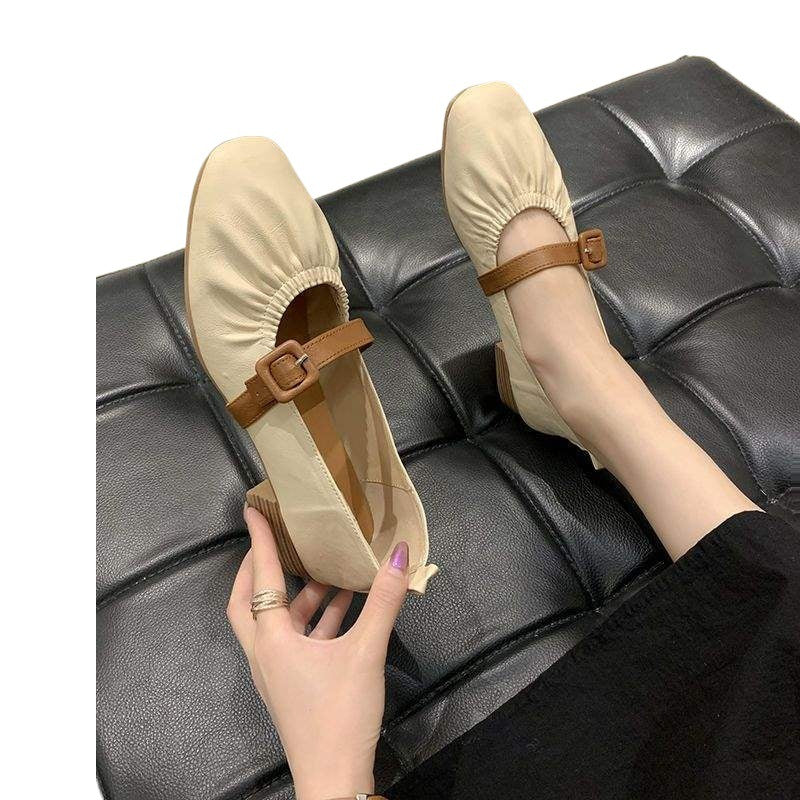 Hepburn Style Shallow Mouth Chunky Heel Single Shoes for Women2025New Square Toe Mary Jane Granny Shoes Mid Heel Versatile Soft Sole Retro