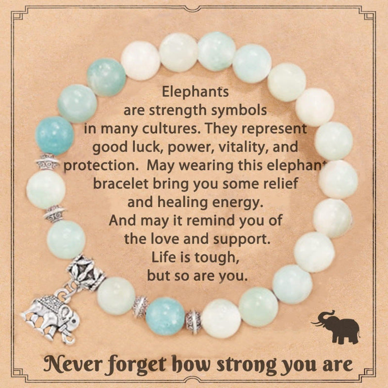 Women's Pink Zebra Stretch Bracelet Natural Stone8mm African Pine Agate Stone Elephant Pendant Bracelet