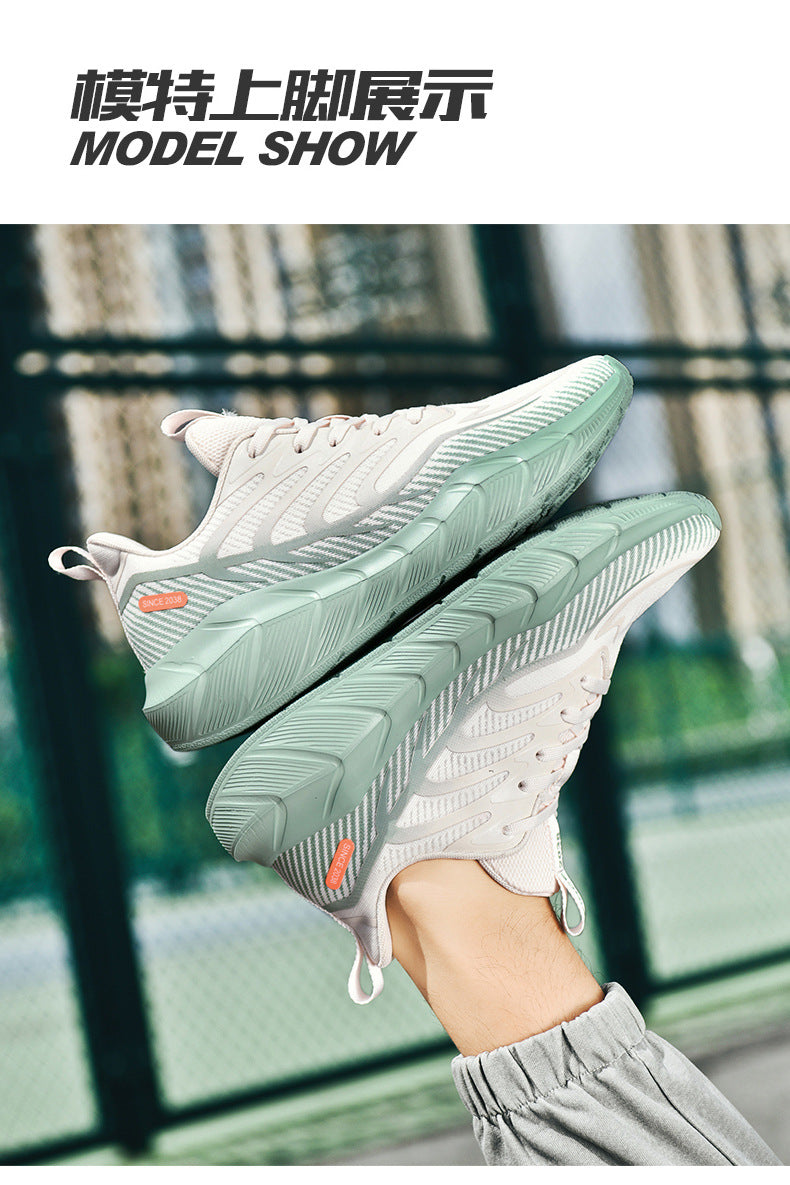 New Thick-Soled Racing Sports Shoes for Middle School Students, High Elastic Running Shoes for Men and Women, Breathable Flyknit Mesh Shoes for Couples
