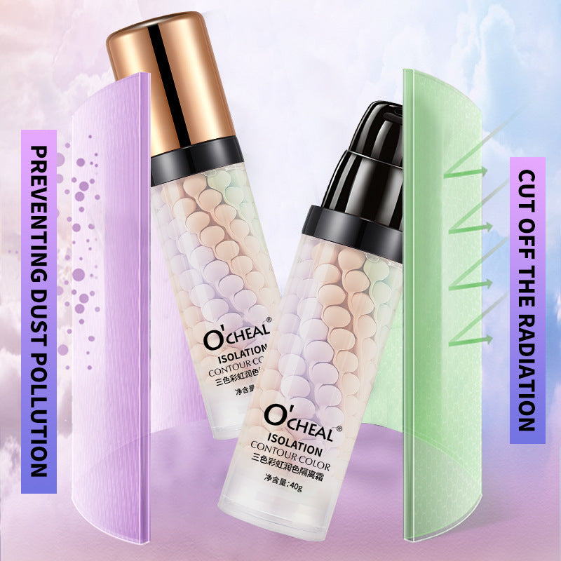 Three-Color Rainbow Isolation Cream Natural Brightening Isolation Cream Primer Bird Drool Spiral Three-Color Primer