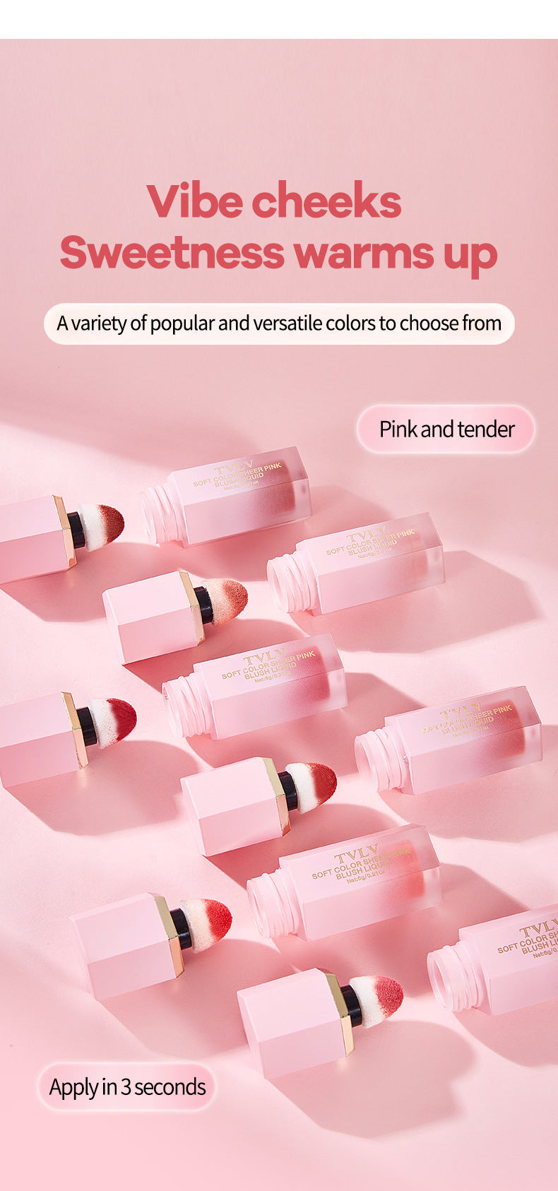 New Product TVLV Liquid Blush Velvet Moisturizing Six-color Lip Glaze Multi-functional Rouge Blush Facial Makeup