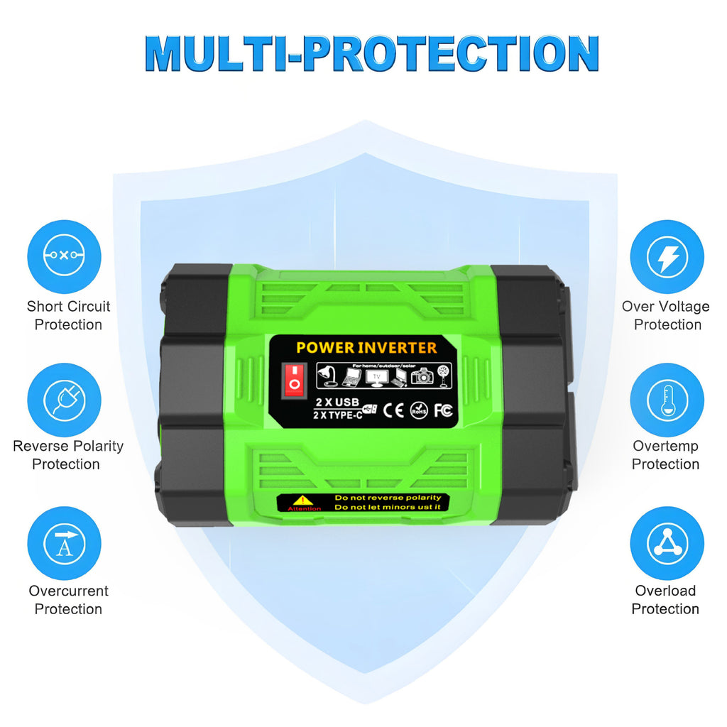 Brazilian Socket Car Inverter200W300W600W12V Turn110V/220V Double Socket USB/Type-C