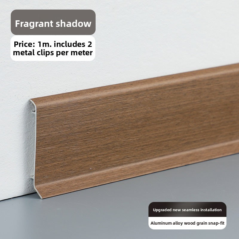 Thickened aluminum alloy skirting board, snap-on metal baseboard, self-adhesive, seamless, stainless steel skirting board for home use