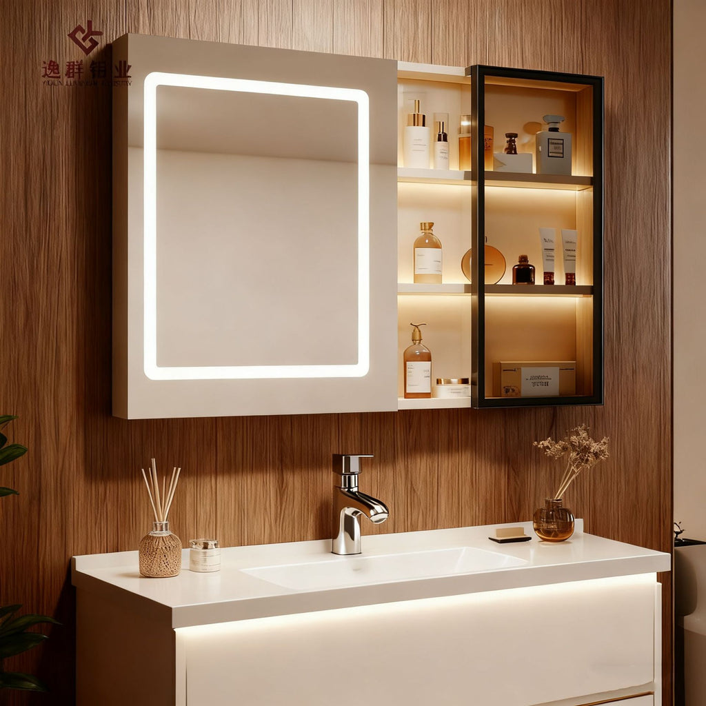 Custom Aluminum Alloy Bathroom Cabinet with Ceramic Integrated Wash Basin Combination, Cream Style