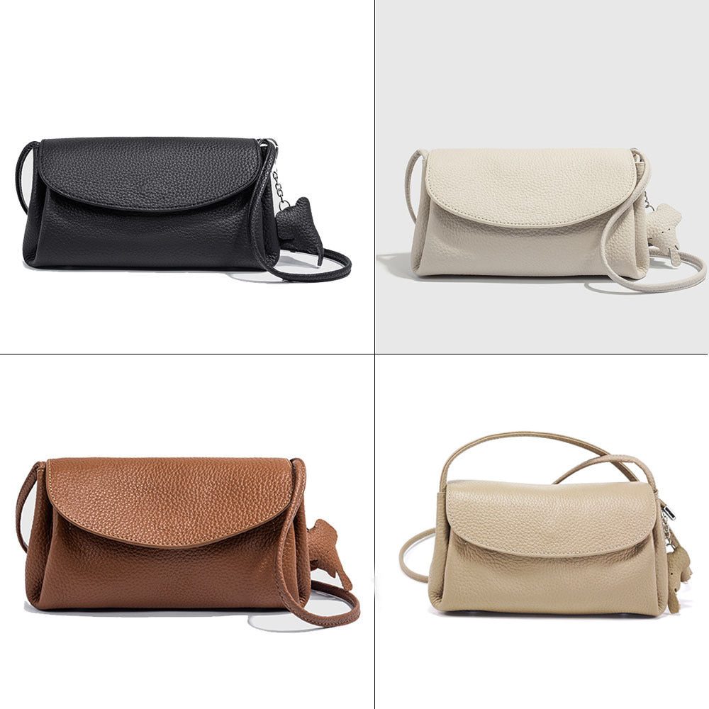 Genuine Leather Small Square Bag Daily Simple Women's Bag2025New Casual Little Elephant Commuting Versatile Cover Head Single Shoulder Crossbody Bag