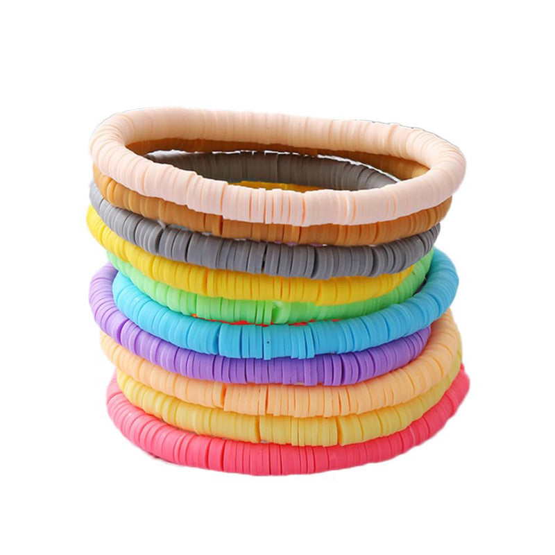 Women's Layered Soft Clay Bracelet Set Solid Color Elastic Cord Bracelet Friendship Gift for Best Friend Soft Clay Bracelet