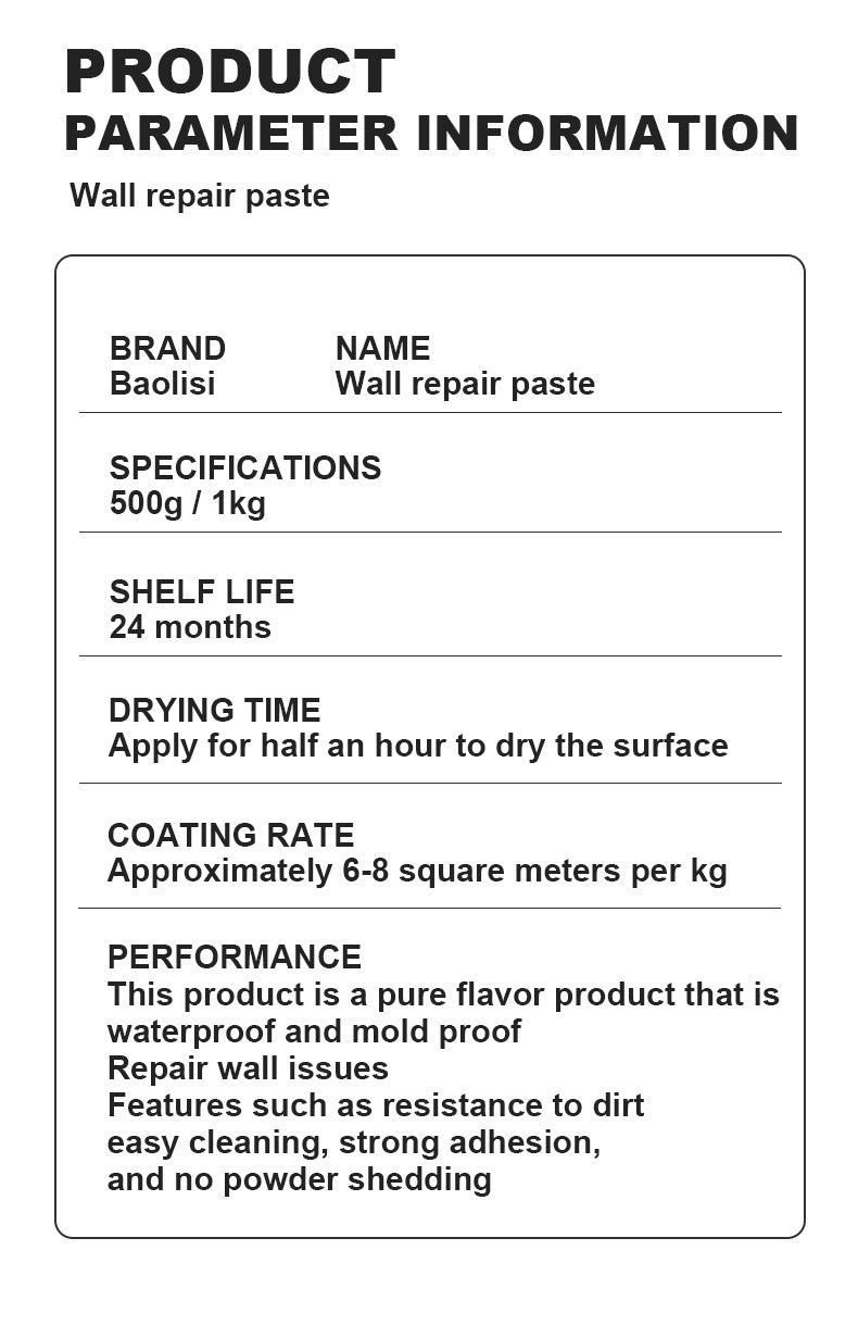baolisi Home Wall Repair Paste Wall Nail Hole Crack Peeling Repair Paste Waterproof and Mildew Resistant White Putty Powder