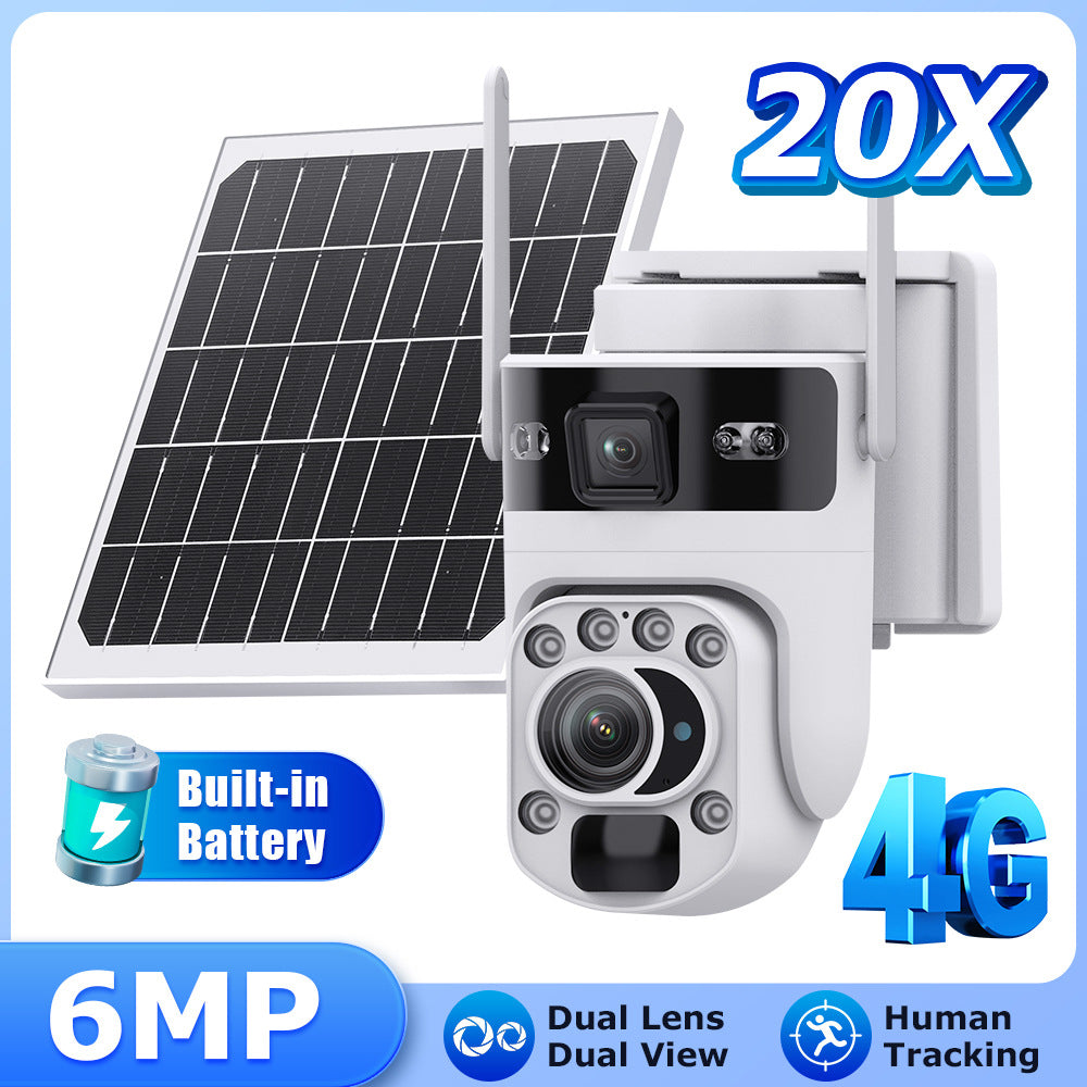 Outdoor202X Zoom Solar Camera Dual Lens Low Power Consumption Full Color Night Vision Mobile Remote Monitoring