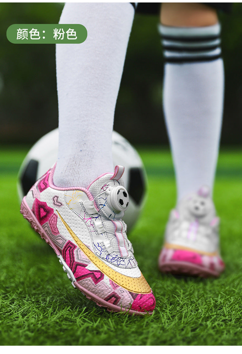 New Children's Rotating Buckle Broken Nail Training Football Shoes Girls Boys Primary School Students Competition Training Sneakers