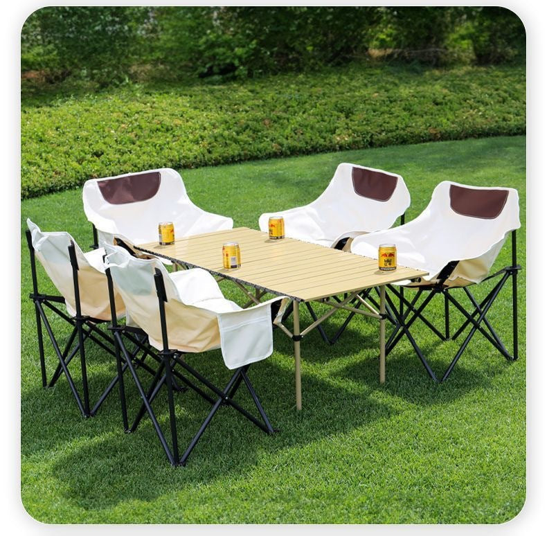 Camping Table and Chair Set Egg Roll Table Folding Chair with Backrest Moon Chair Kermit Chair Table Outdoor Camping