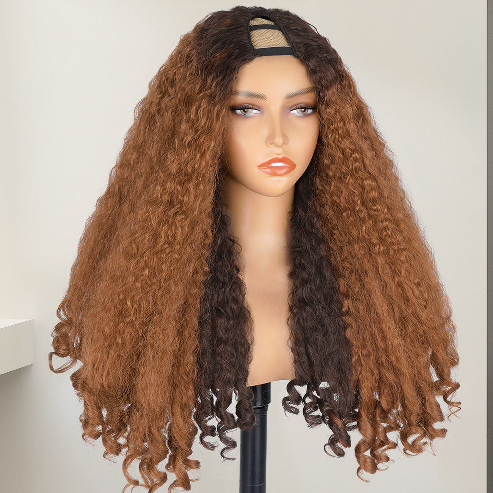 Africa YAKI Curly End Curly Hair Synthetic Wig V The top of the model is hollowed out