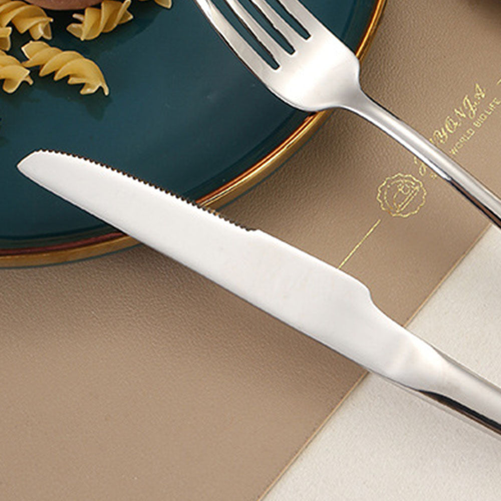 304Stainless Steel Western Cutlery Set with Rings, Steak Knife, Fork, Spoon, European Style Hanging Hole Tea Spoon with Tail Set