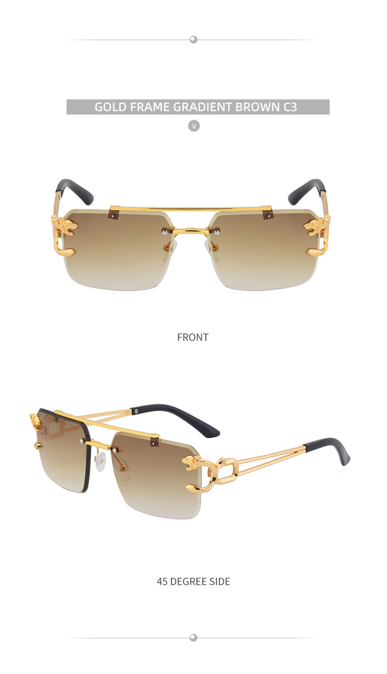European and American Retro Double Bridge Sunglasses for Men Fashion Leopard Rimless Cut Edge Sunglasses for Women Wholesale shades