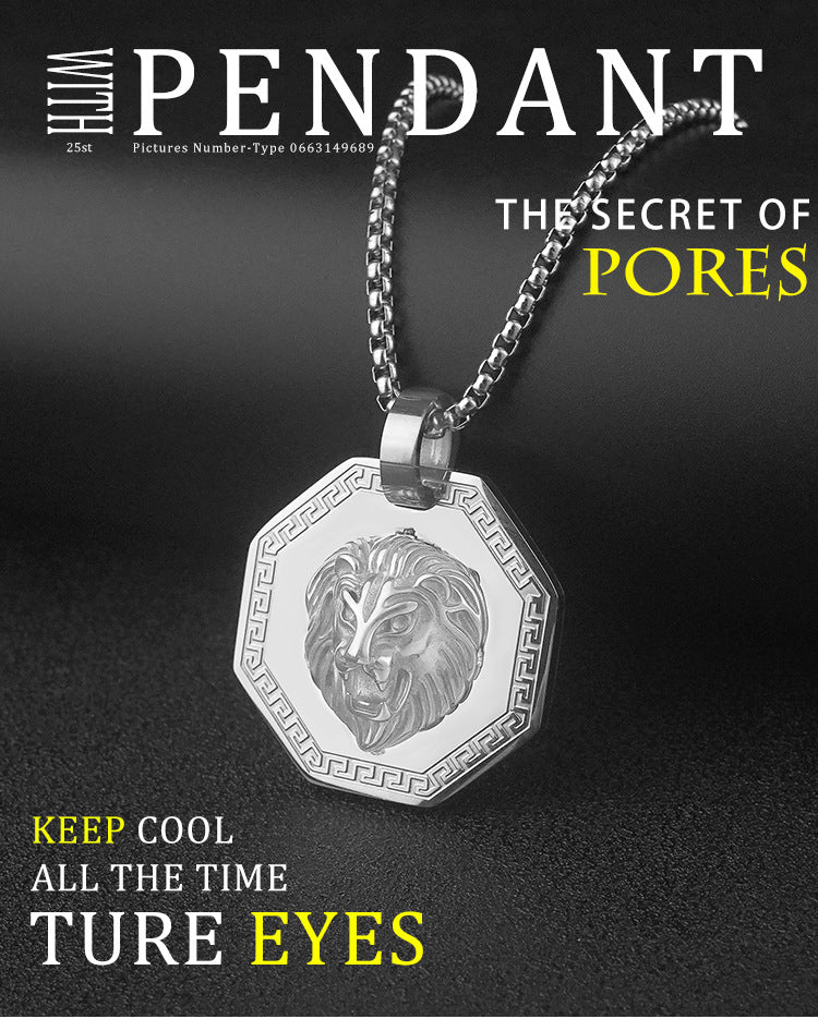 Vintage Lion Stainless Steel Necklace Octagonal Titanium Steel Pendant Men's Personality Fashion Pendant Factory Wholesale