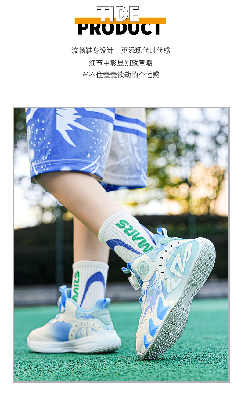 Chinese Style Girls' Shoes2025Autumn New Mesh Breathable Running Sports Shoes Children's Anti-Slip Wear-Resistant Basketball Shoes