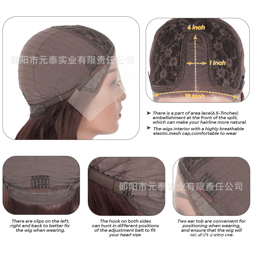 Cross-Border European and American Style Wig Middle Part Black Big Wave Long Curly Hair Synthetic High-Temperature Fiber Manufacturer European and American Style Long Curly Hair