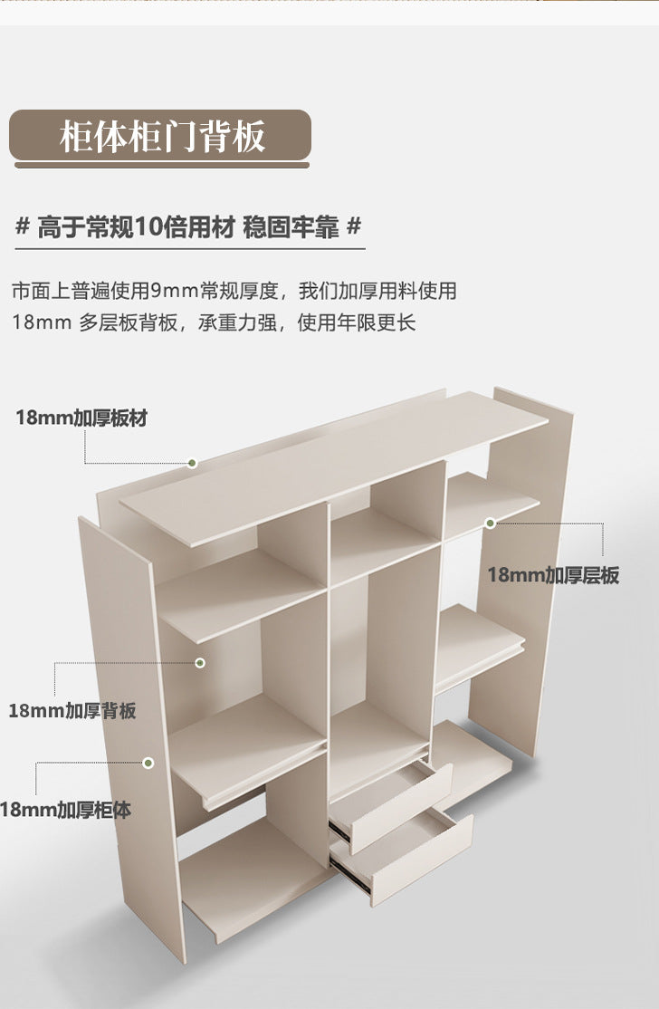 Cream Style Sliding Door Wardrobe Modern Simple Bedroom Home Use Sliding Door Cabinet Light Luxury Sliding Door Coat Wardrobe