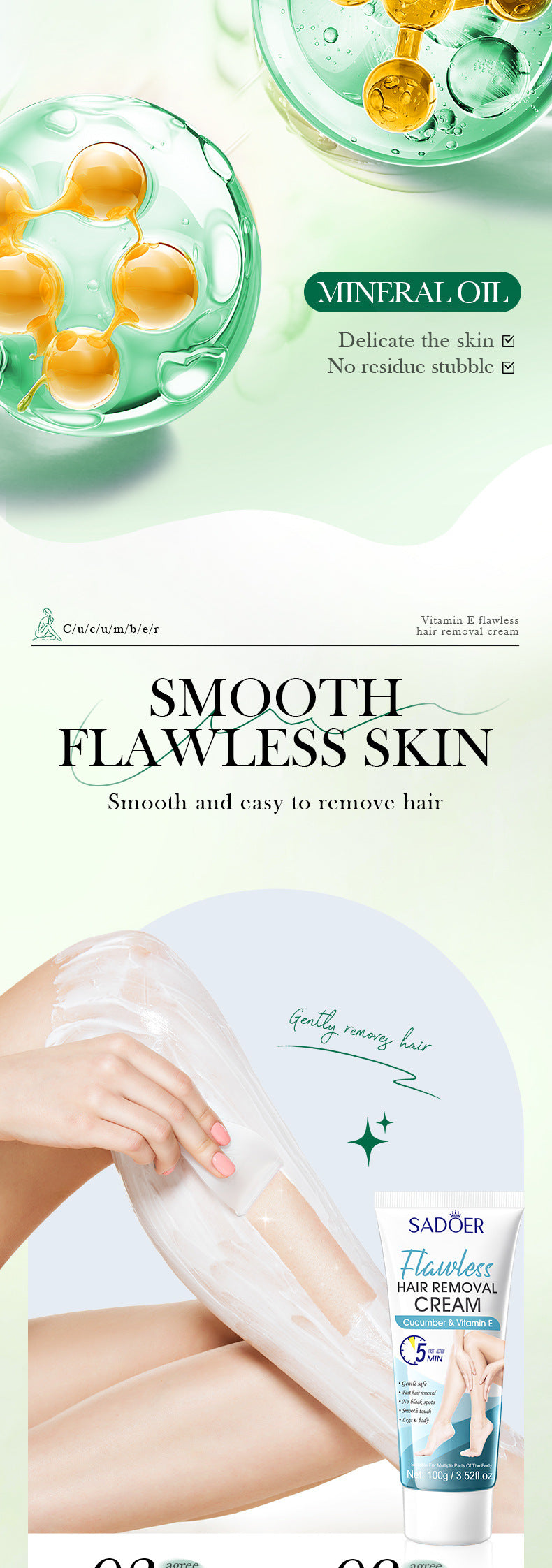 Plant VE Depilatory cream100g SADOER Smooth and Gentle Underarm Hair Removal Cream Cross-Border Wholesale