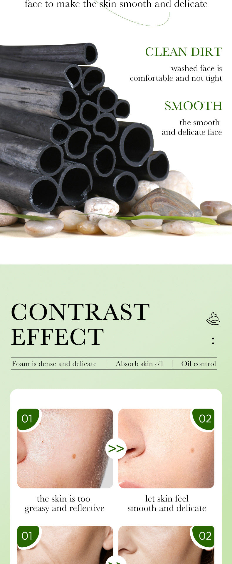 Bamboo Charcoal Facial Cleanser100gZOZU Deep cleansing refreshing non-greasy facial cleanser cross-border wholesale