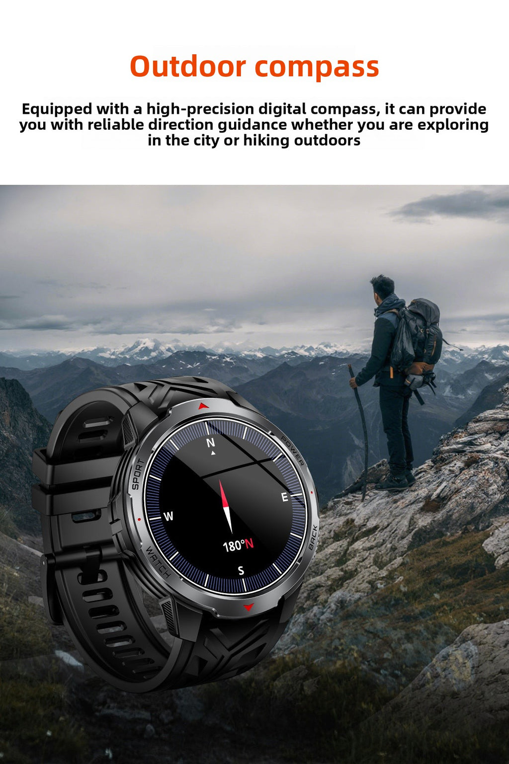 KT88Smart Watch Bluetooth Call Heart Rate Pedometer Sleep Compass Flashlight Deep Waterproof Three-Proof Sports