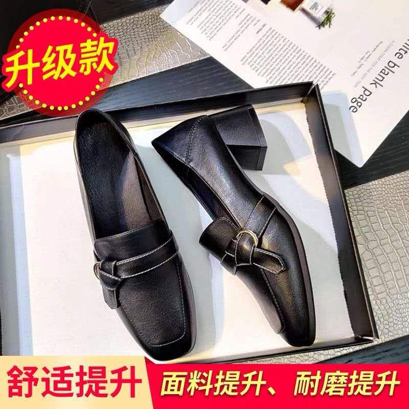 Internet Celebrity Women's Shoes2025Spring New Versatile Square Toe Loafers Chunky Heel Slip-On Two-Way Wear Single Shoes